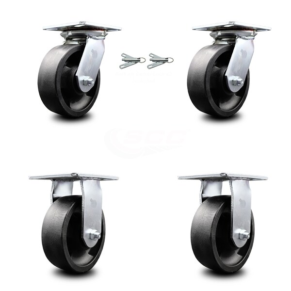 6 Inch Glass Filled Nylon Caster Set with Ball Bearing 2 Swivel Lock and 2 Rigid